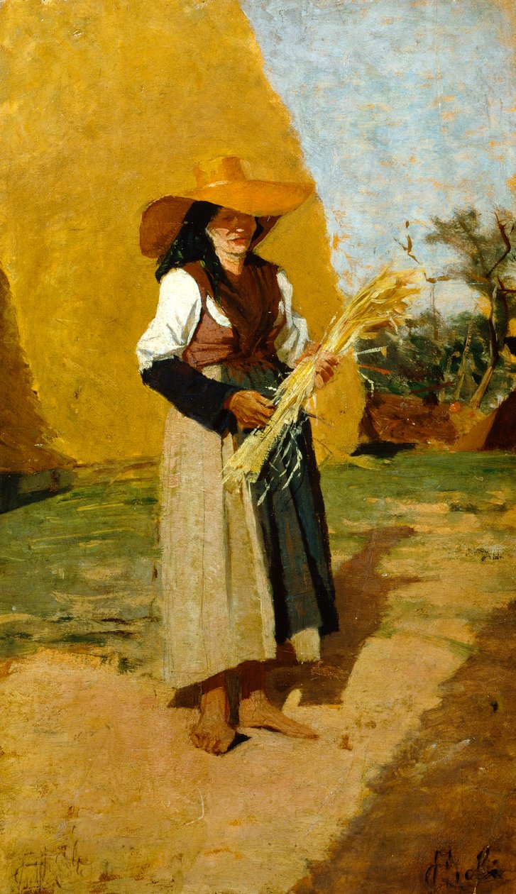 Studie voor Arenlezer (vrouwelijke veldarbeider) door Francesco Gioli (1846-1922) door Francesco Gioli