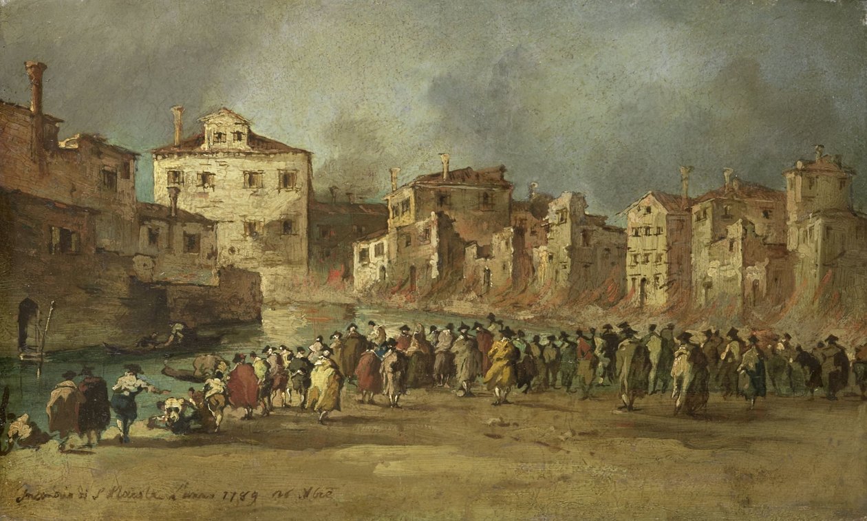 De brand in de wijk San Marcuola van Venetië, 28 november 1789 door Francesco Guardi (copy after)