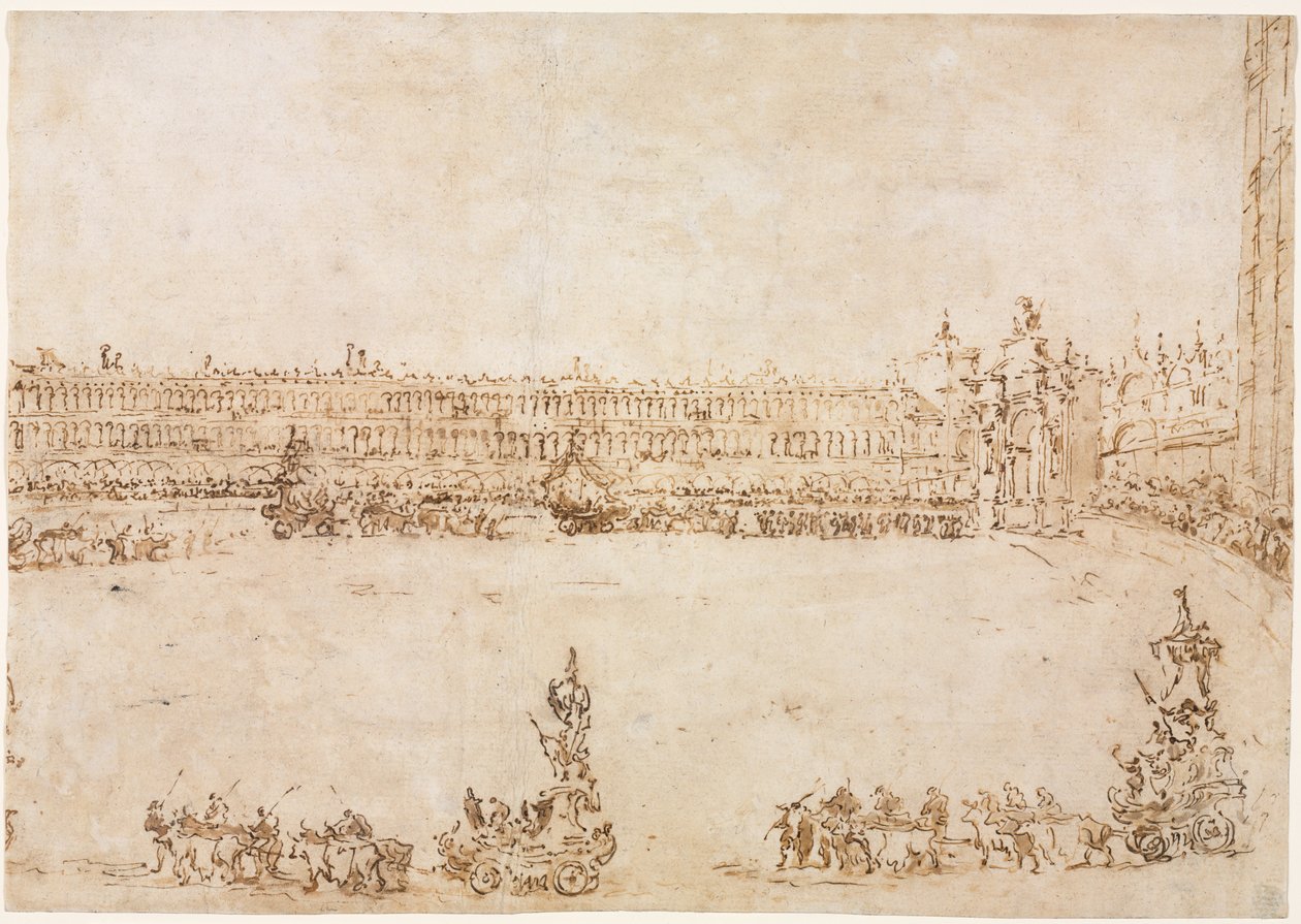 Een processie van triomfale wagens op het Piazza San Marco, Venetië, ter viering van het bezoek..., 1782 door Francesco Guardi