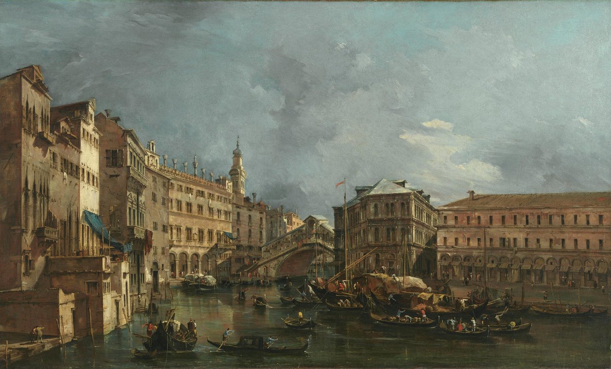 Uitzicht op de Rialto en het Palazzo dei Camerlenghi door Francesco Guardi