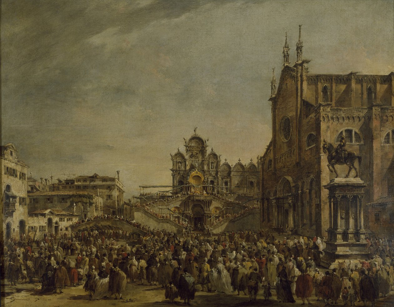 Paus Pius VI zegent de menigte op het Campo SS. Giovanni en Paolo, 18e eeuw door Francesco Guardi
