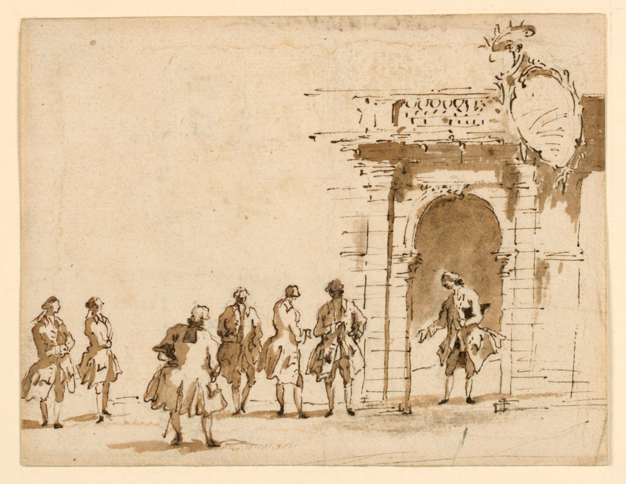 Schets voor een receptie in Palazzo Surian door Francesco Guardi