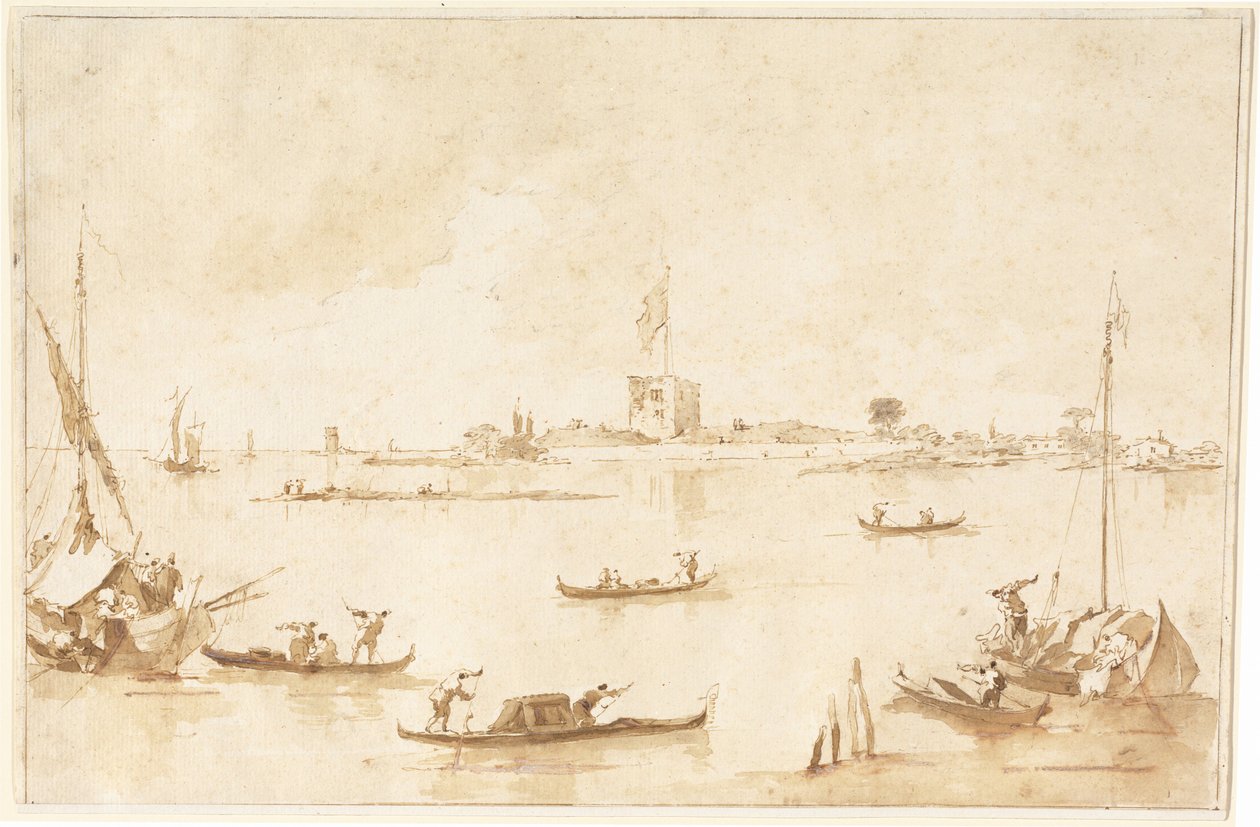 Het Fort van San Andrea vanaf de Lagune door Francesco Guardi