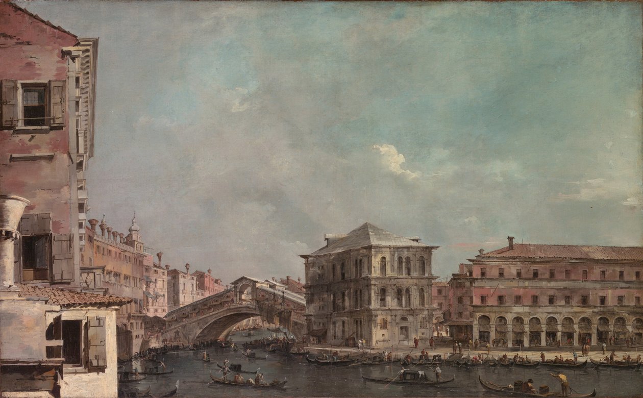 Het Grote Kanaal boven de Rialto door Francesco Guardi