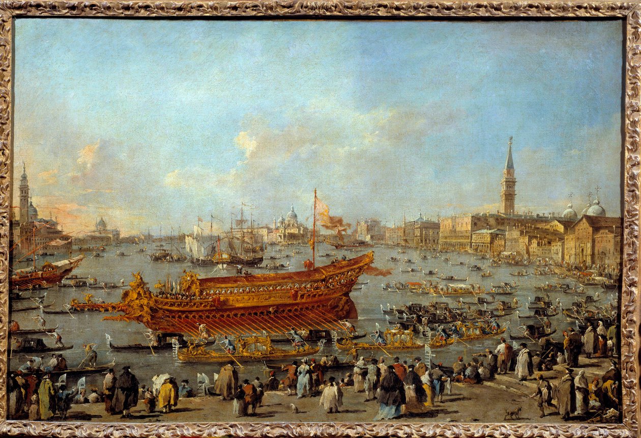 Het vertrek van de Bucentaur naar het Lido van Venetië op Hemelvaartsdag Schilderij door Francesco Guardi (1712-1793) 1766-1770 door Francesco Guardi