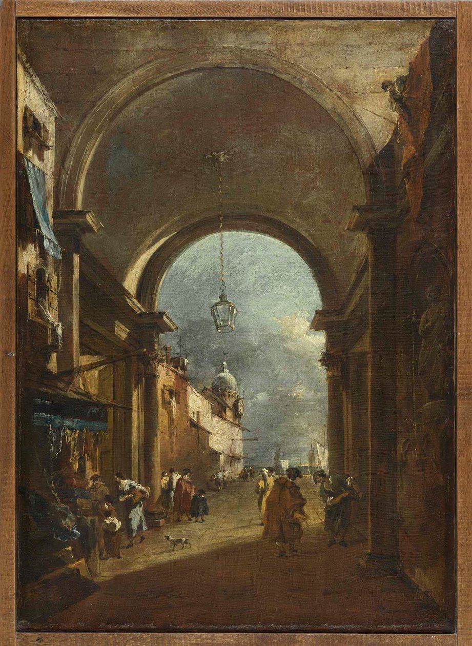 Doorkijk door een poort door Francesco Guardi