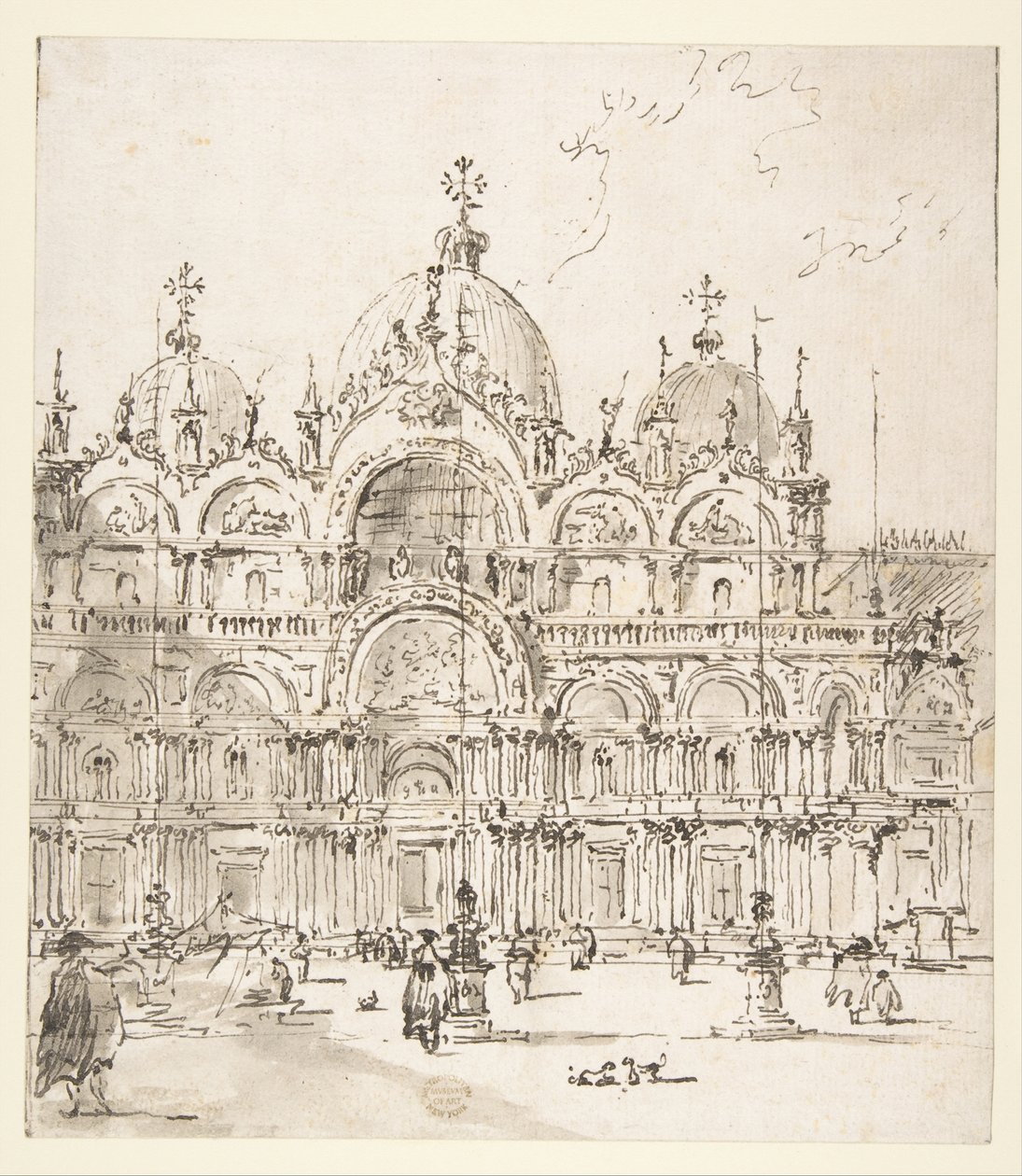 Gezicht op het plein met de Basiliek van San Marco door Francesco Guardi