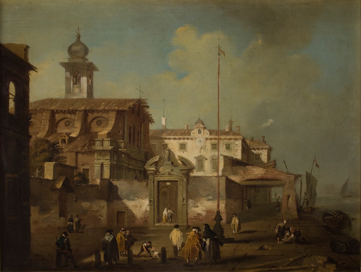 Gezicht op een Italiaanse stad door Francesco Guardi