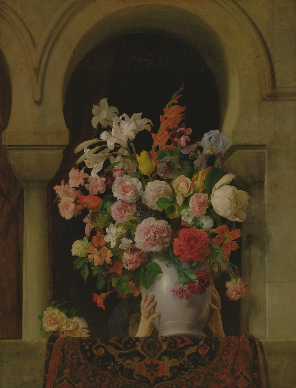 Een Vaas met Bloemen op het Venster van een Harem door Francesco Hayez