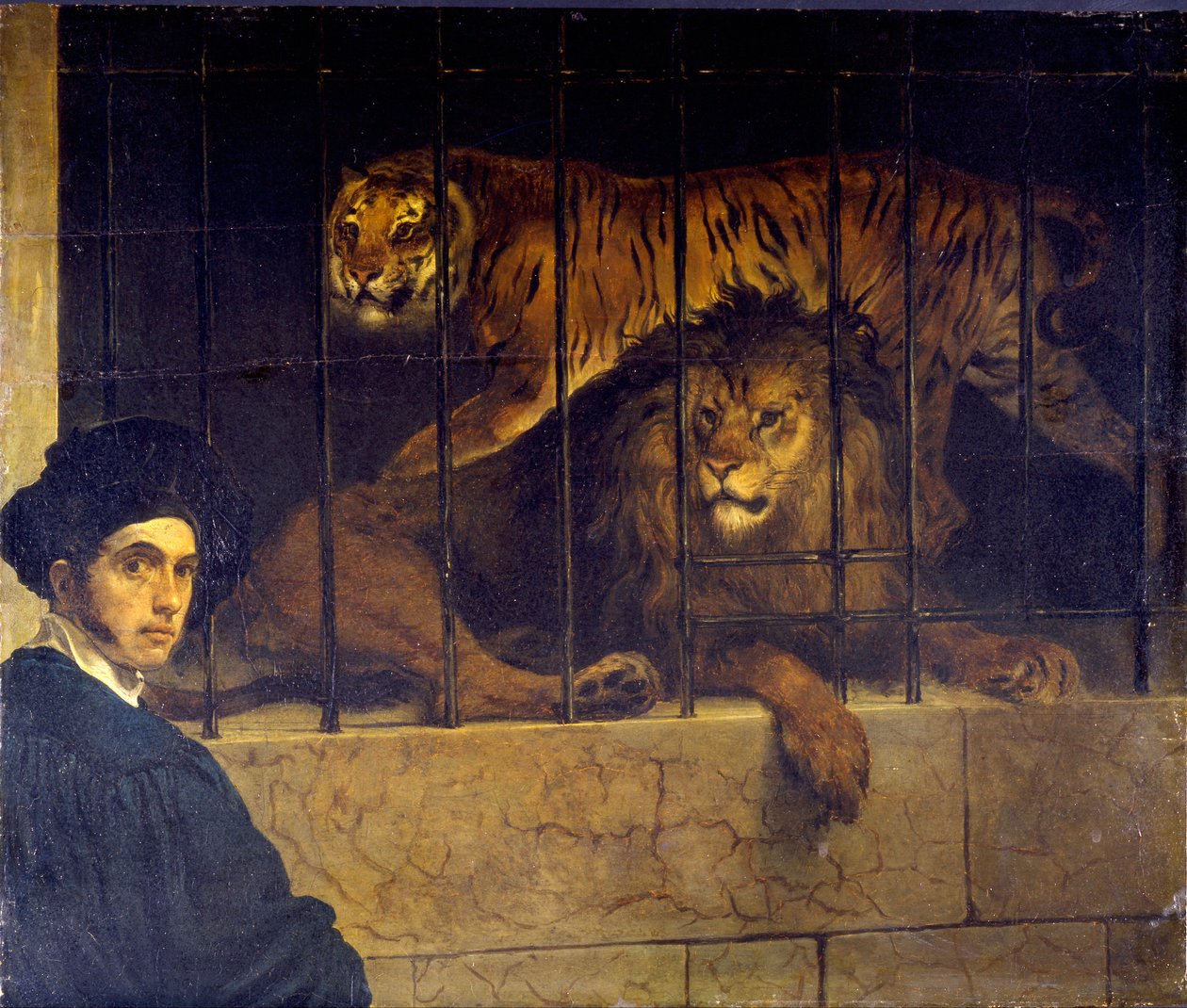 Zelfportret met tijger en leeuw door Francesco Hayez