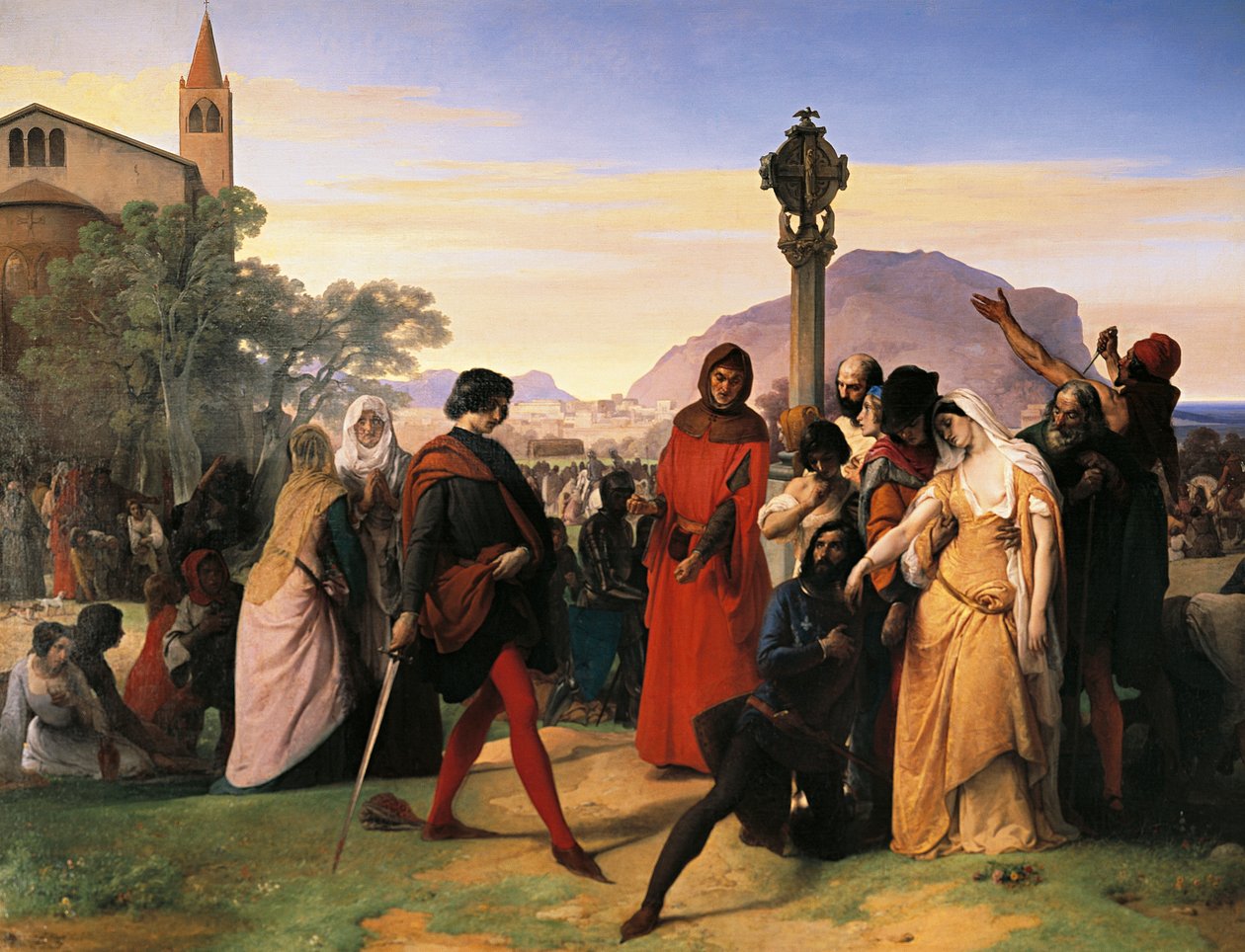 Siciliaanse Vespers, de bruid van Ruggiero Mastrangelo uit Palermo beledigd door Franse Droetto wordt gewroken met zijn dood door Francesco Hayez