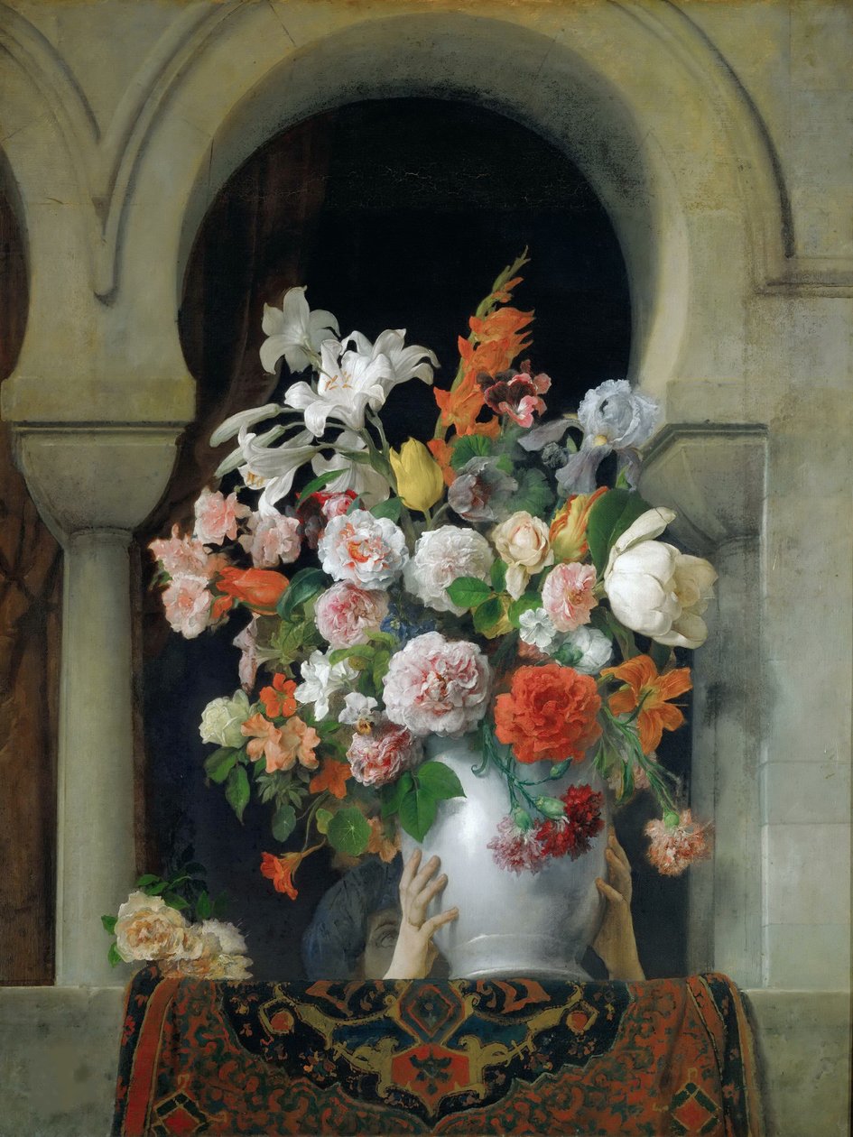 Vaas met bloemen op het raam van een harem, 1881 door Francesco Hayez