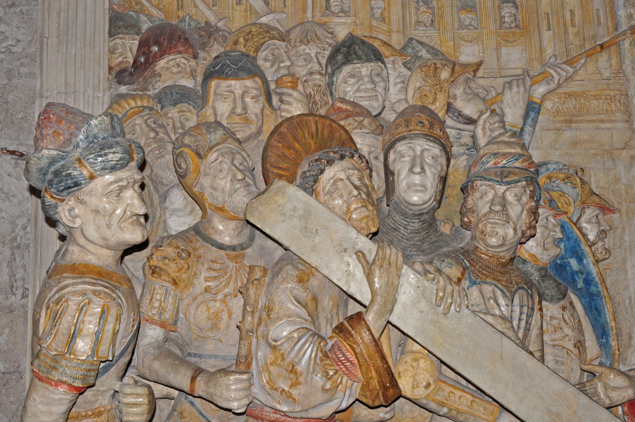 Frankrijk, Avignon, Paleis des Papes, marmeren beeldhouwwerk van de kruisweg van het Celestijnse Klooster in Avignon door Francesco Laurana door Francesco Laurana