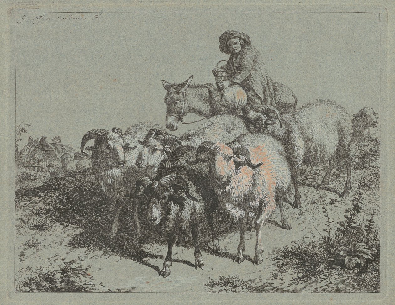 Jongen op een Ezel die een Kudde Drijft, 1763 door Francesco Londonio