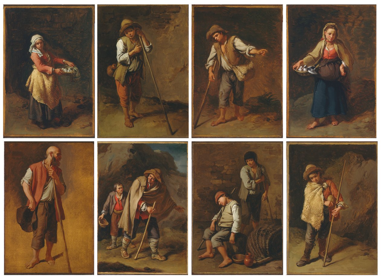 Acht figuurstudies van boeren en herders door Francesco Londonio