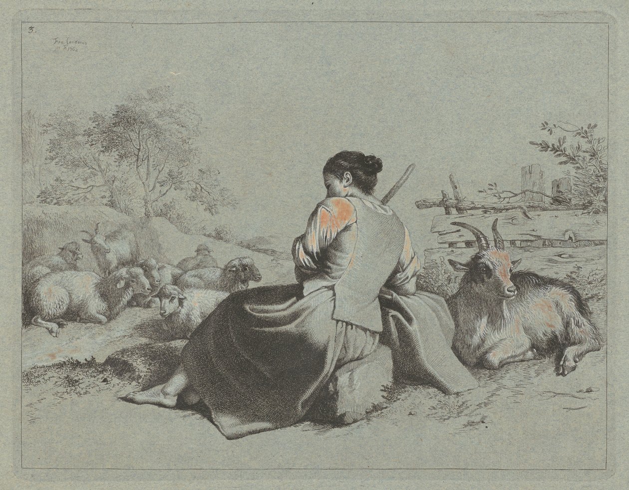 Zittende herderin, 1762 door Francesco Londonio