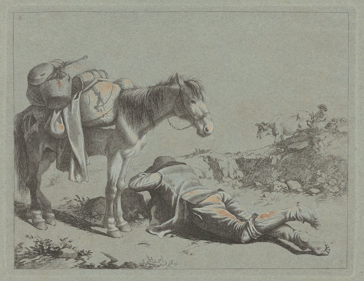 Herder in Rust bij een Pakpaard, ca. 1762 door Francesco Londonio