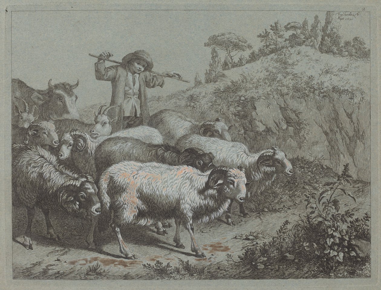 Herder met zijn kudde door Francesco Londonio