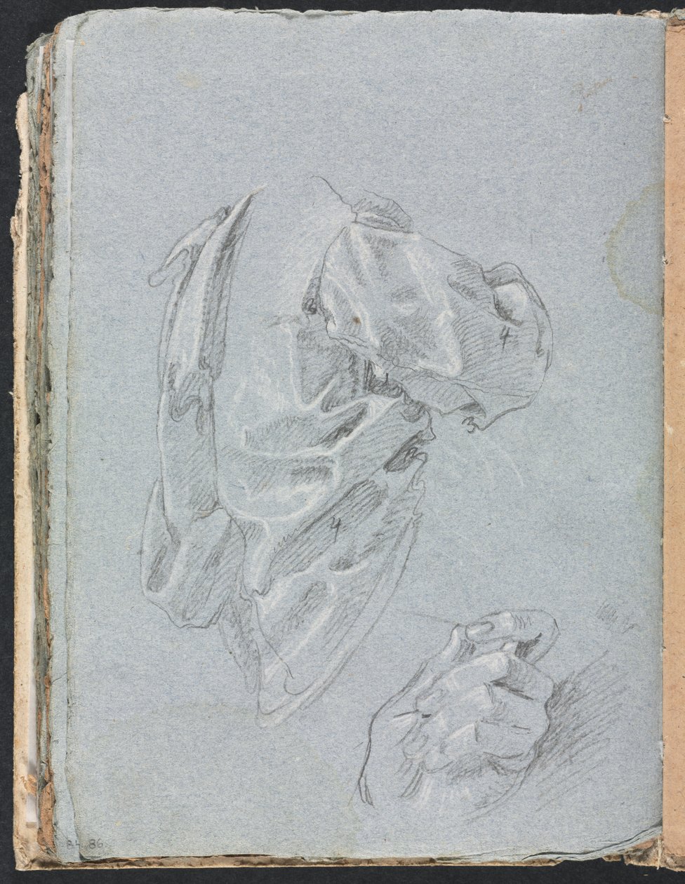Verona Schetsboek: Draperiestudie met linkerhand (pagina 86) door Francesco Lorenzi