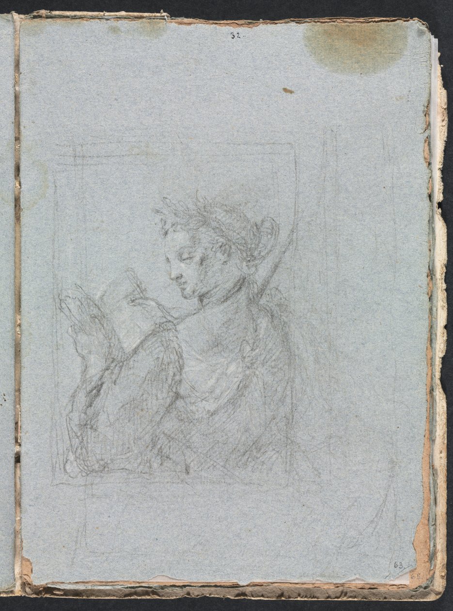 Verona Schetsboek: Vrouwelijke figuur met open boek (pagina 63) door Francesco Lorenzi