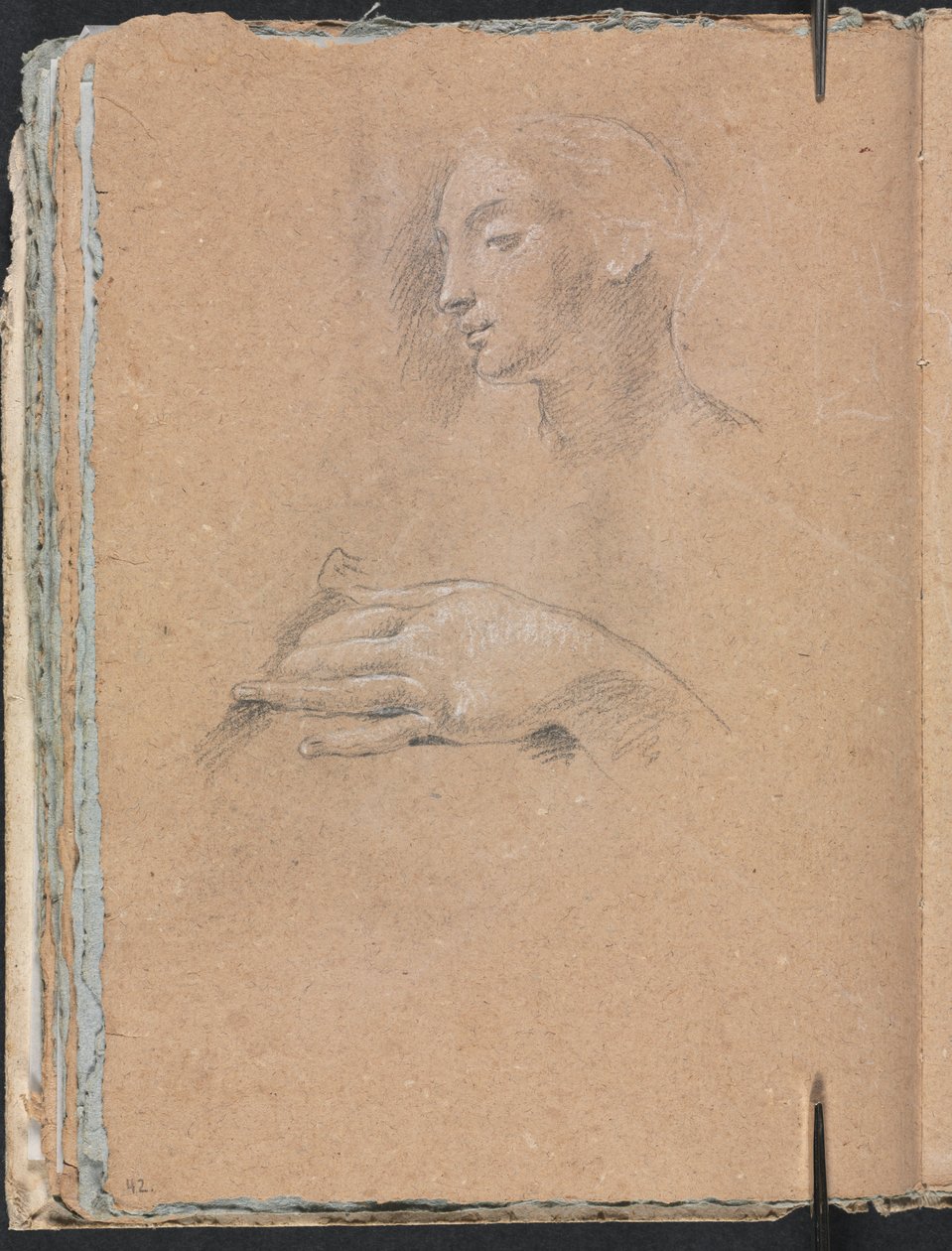 Verona schetsboek: Vrouwelijk hoofd en linkerhand pagina 42, 1760 door Francesco Lorenzi