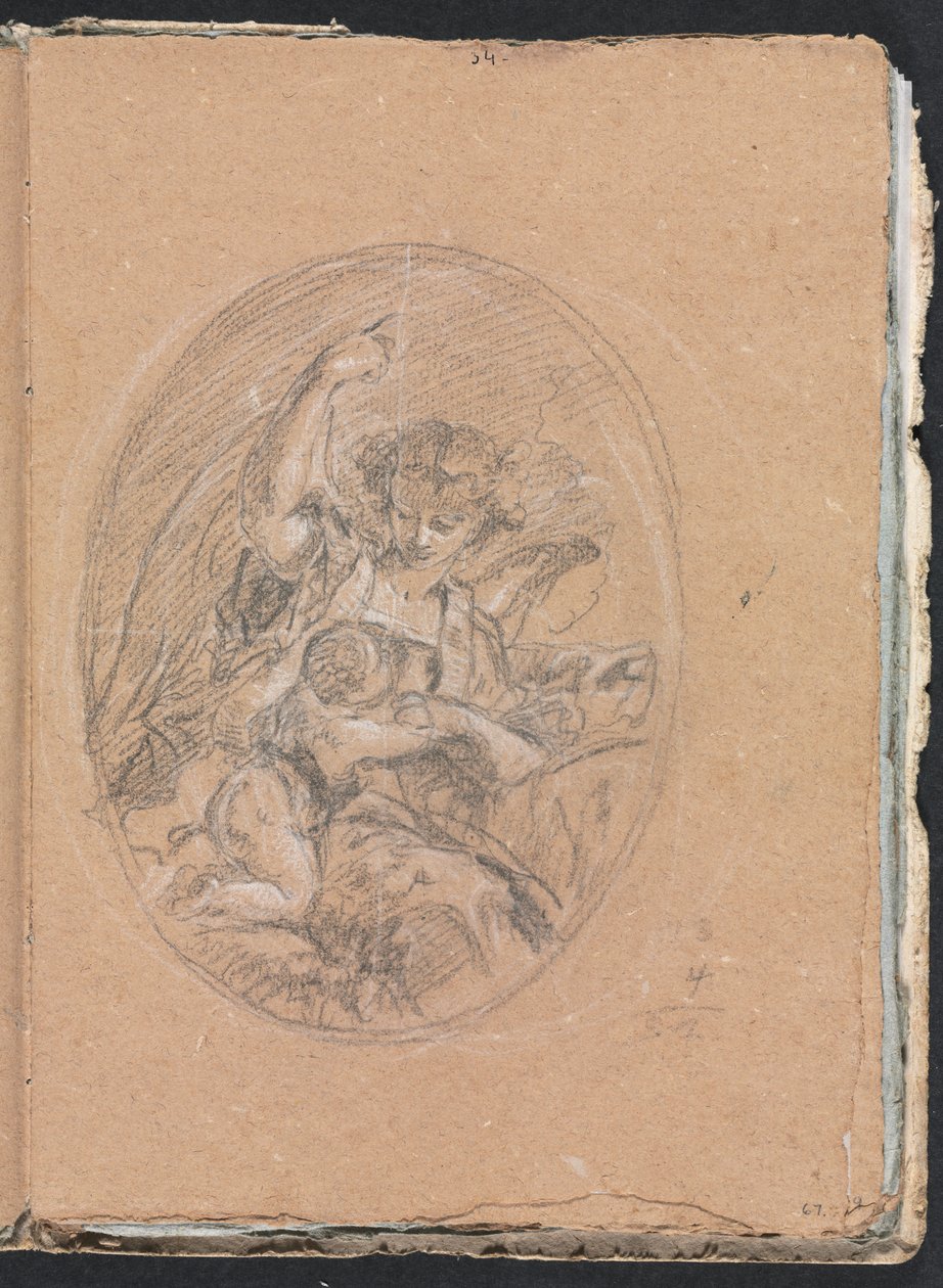 Verona Schetsboek: Figuur met kind in rondel (pagina 67) door Francesco Lorenzi