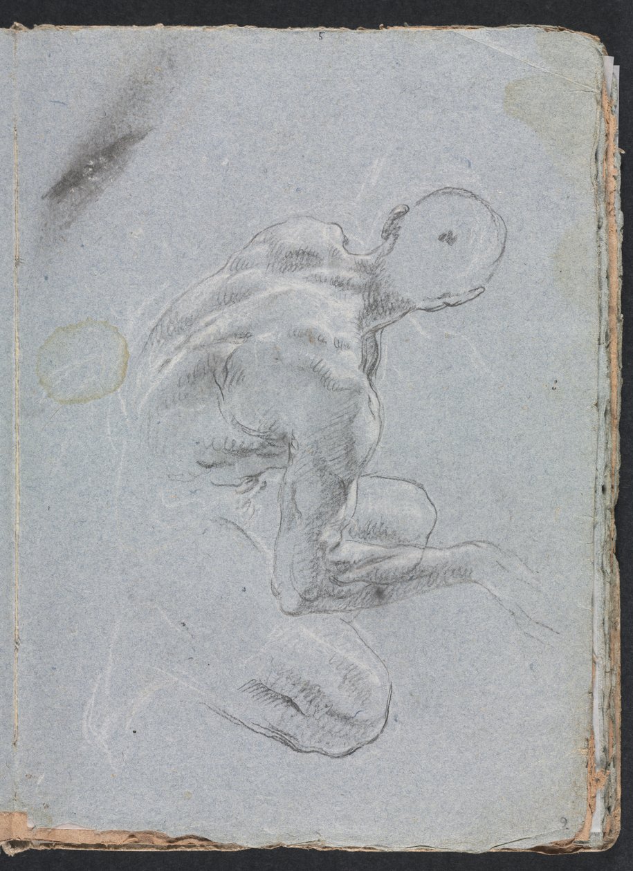 Verona schetsboek: Mannelijke naakt van achteren pagina 9, 1760 door Francesco Lorenzi