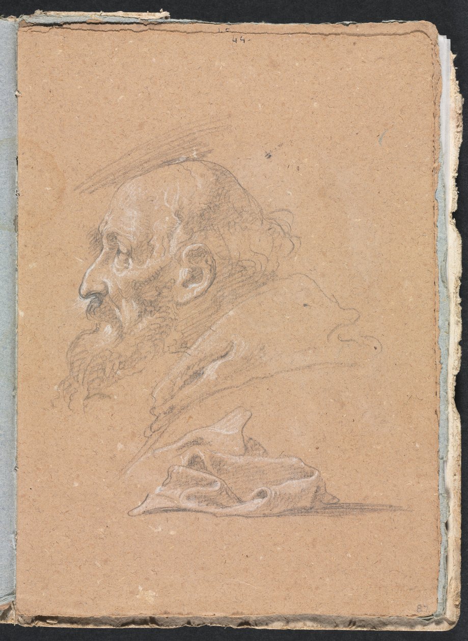 Verona Schetsboek: Monnik in profiel met draperie pagina 87, 1760 door Francesco Lorenzi