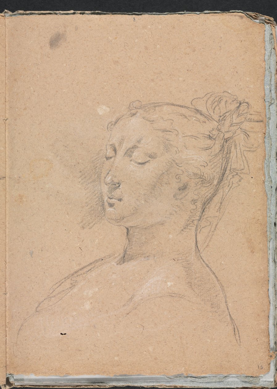 Verona schetsboek: Vrouw met gesloten ogen pagina 15, 1760 door Francesco Lorenzi