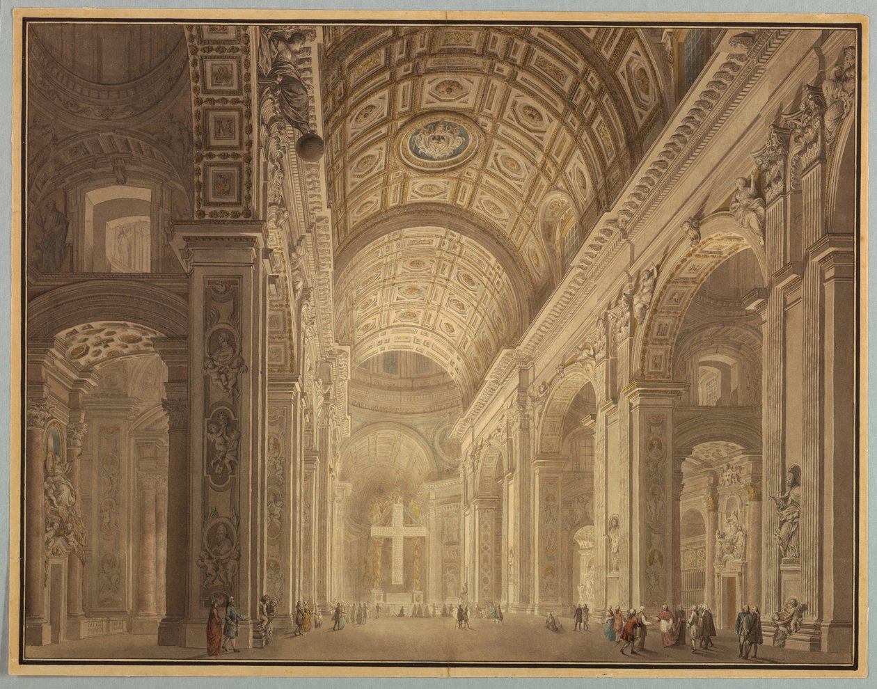 Tekening, Interieur van de Sint Pieter verlicht, vóór 1787 door Francesco Panini