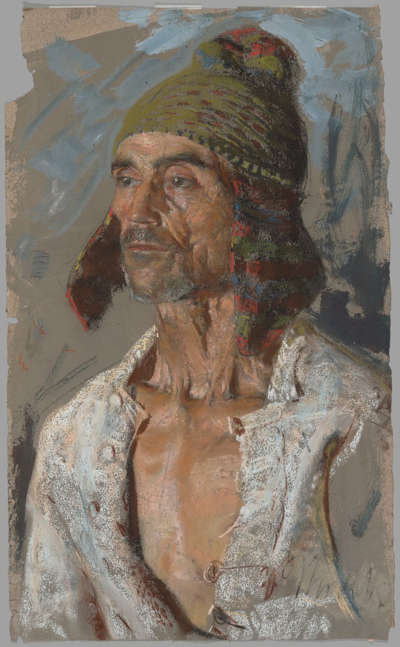 Een herder (studie voor "Il Voto") (recto); Vrouw met een baby (studie voor "Il Voto") (verso) door Francesco Paolo Michetti