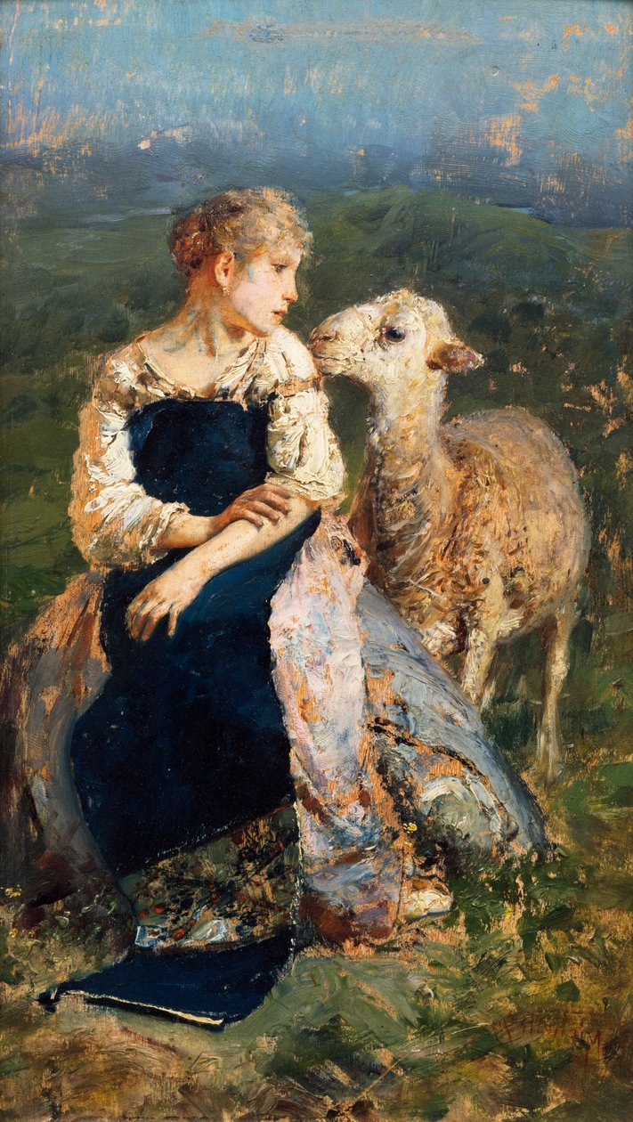 Herderin of Meisje met een Geit door Francesco Paolo Michetti