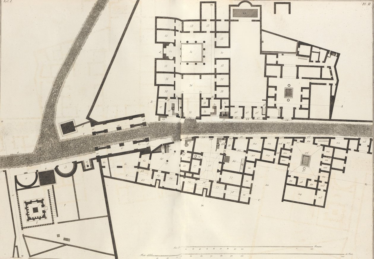 Groot plan van de ingang van de stad Pompeii en de omliggende gebouwen, 1804 door Francesco Piranesi