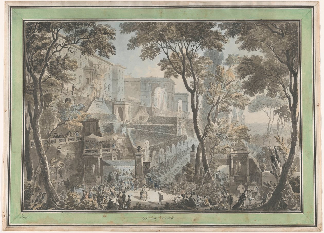 Palazzo van de Villa d’Este in Tivoli, gezien vanaf de Fontana dell’Ovato door Francesco Piranesi