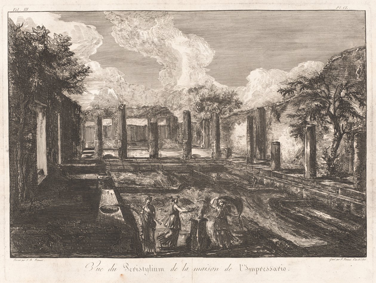 Uitzicht op het peristylium van het huis van de impresario door Francesco Piranesi, after Giovanni Battista Piranesi