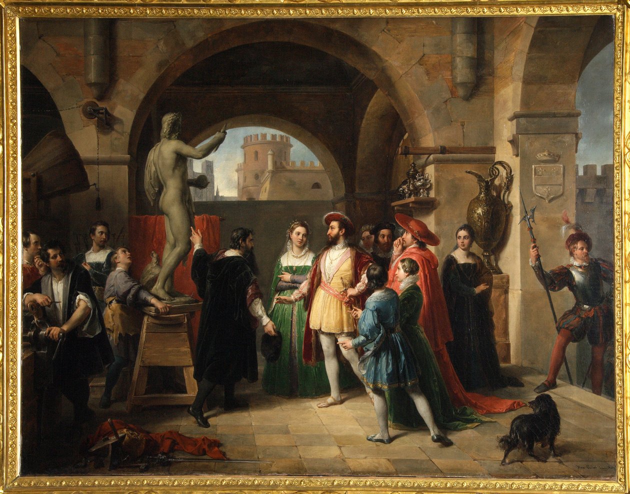 Francis I in het atelier van Benvenuto Cellini door Francesco Podesti
