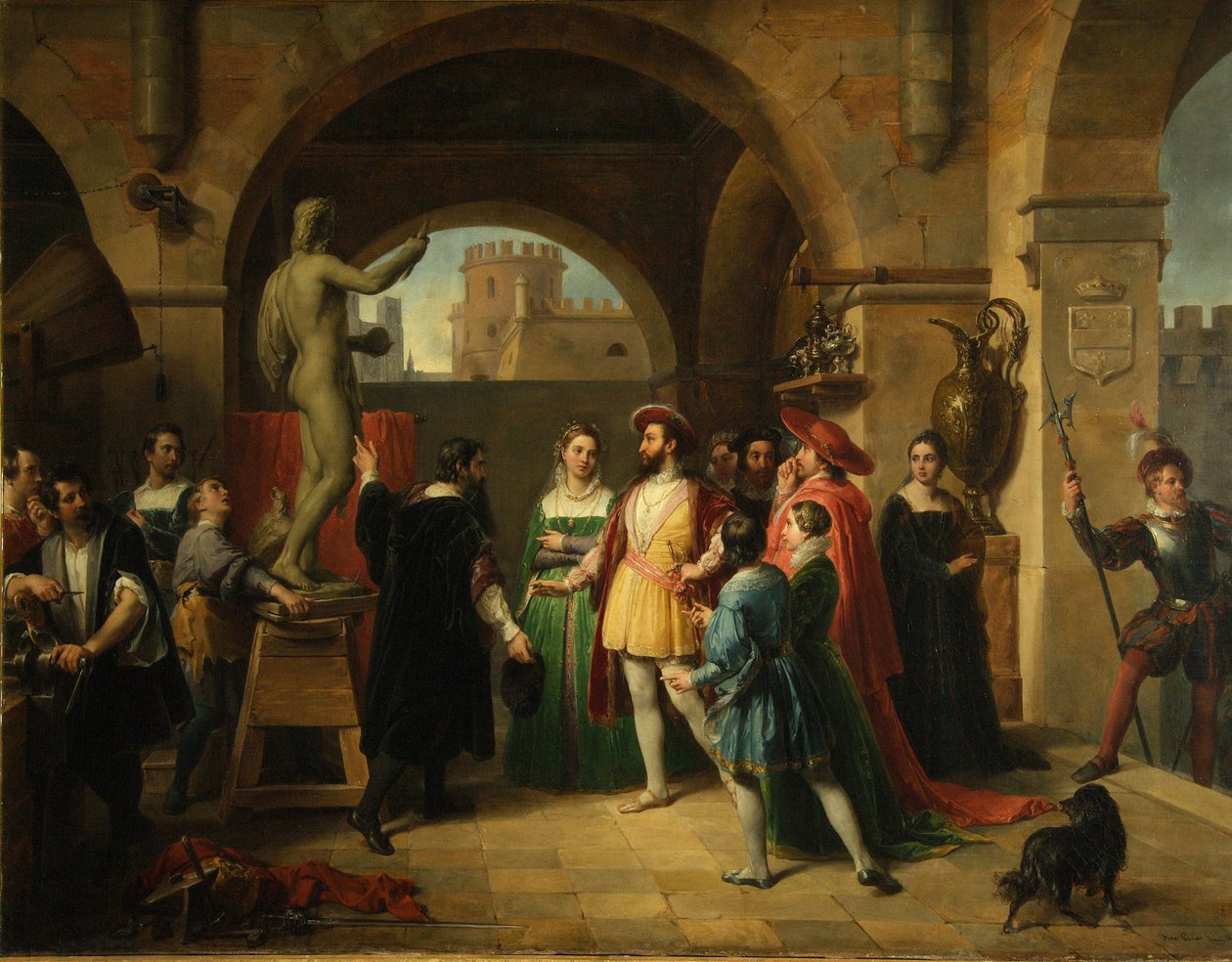 Francis I in het atelier van Benvenuto Cellini door Francesco Podesti
