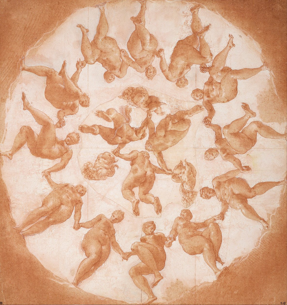 Getijdendans en drie putti met cornucopiae door Francesco Primaticcio