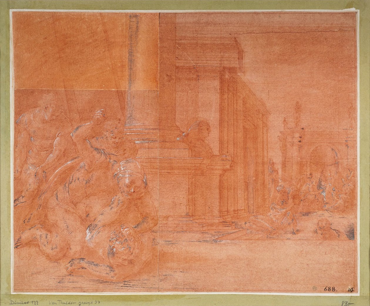 Odysseus bekämpft den Bettler Irus door Francesco Primaticcio
