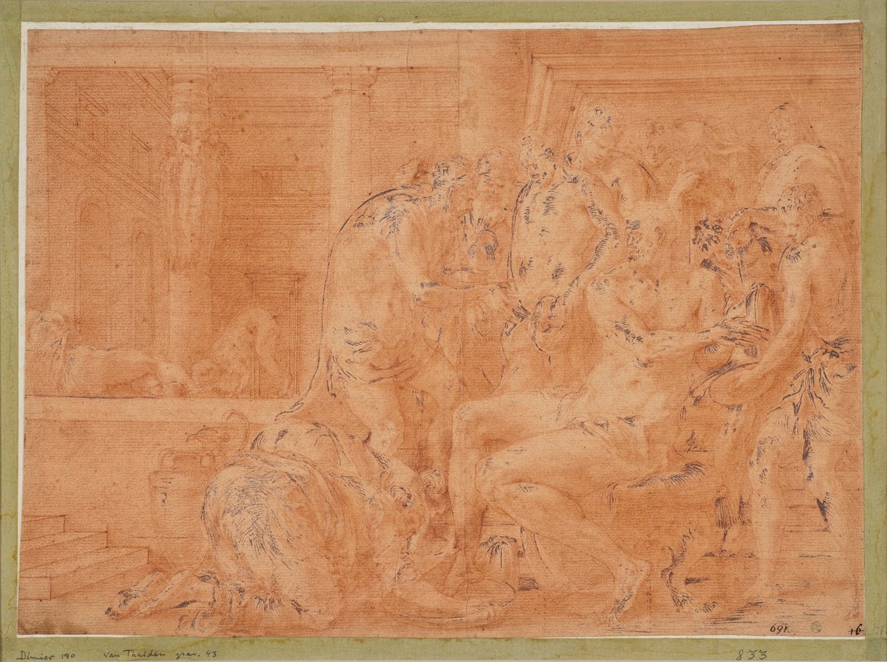 Odysseus wäscht seine Hände door Francesco Primaticcio