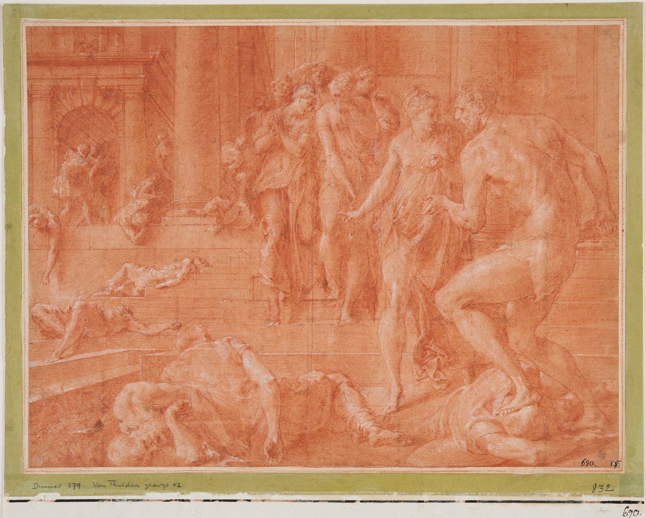 Odysseus befiehlt die Tötung von Penelopes Dienern door Francesco Primaticcio