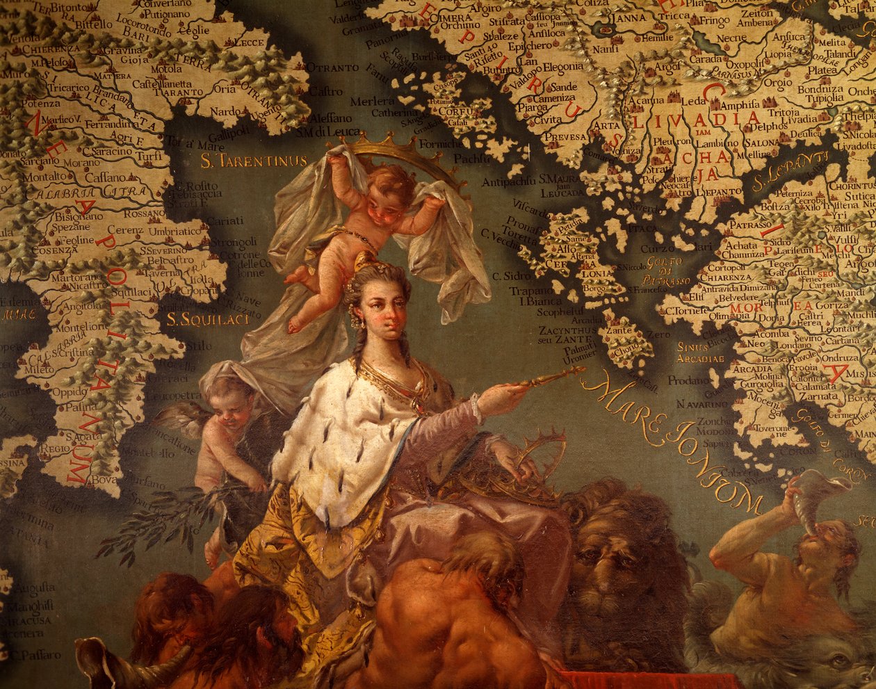 Venetië, Koningin van de Middellandse Zee, door Giambattista Ramusio (1485-1557) en Francesco Grisellini (1717-1787), Kaartenkamer of Scudo-kamer, Dogepaleis, Venetië (UNESCO Werelderfgoedlijst) door Francesco and Ramusio Giovan Battista Grisellini