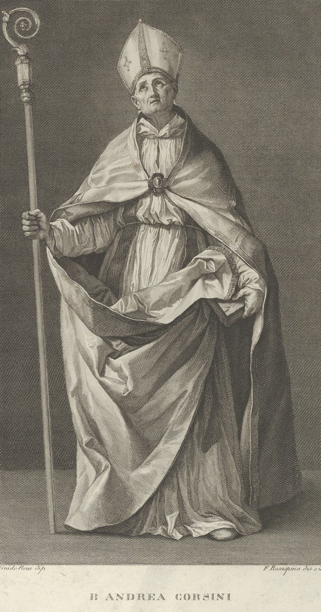 Sint Andrea Corsini gekleed als bisschop van Fiesole, met een kromstaf en kijkend..., ca. 1780-1841 door Francesco Rosaspina