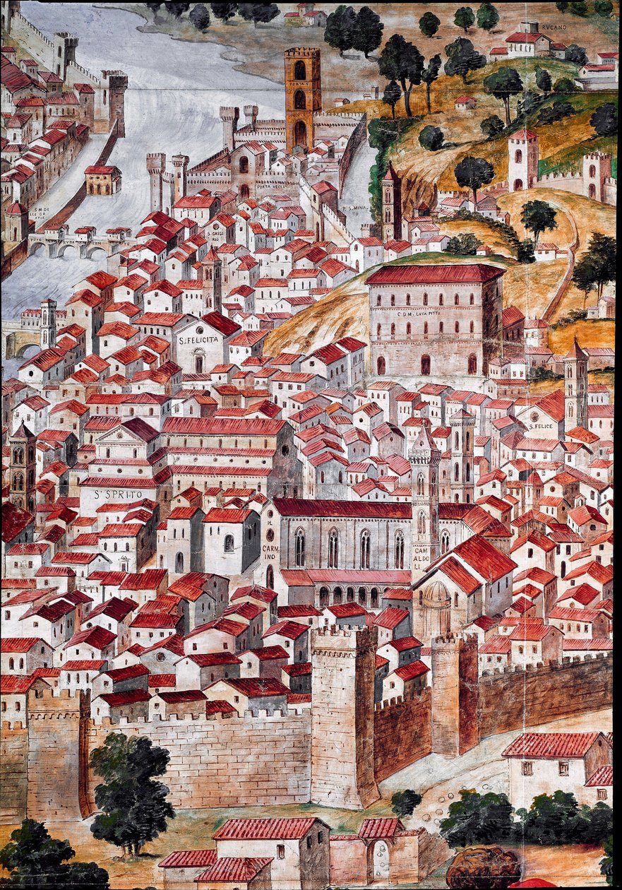 Pianta della Catena. Detail van een kaart van de stad Florence genaamd 