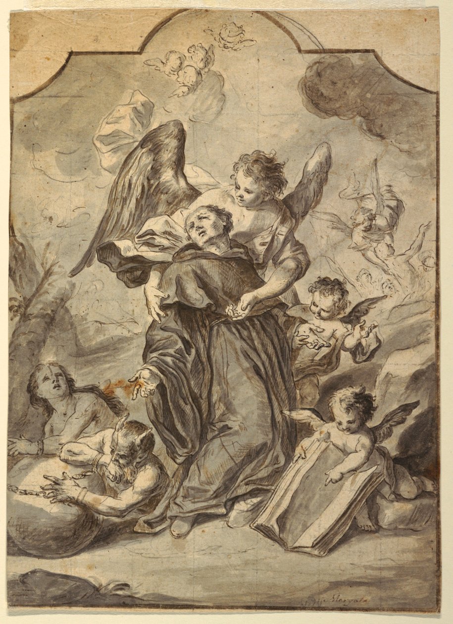Tekening, Visioen van de heilige benedictijner monnik, 1776 door Francesco Saverio Mergolo