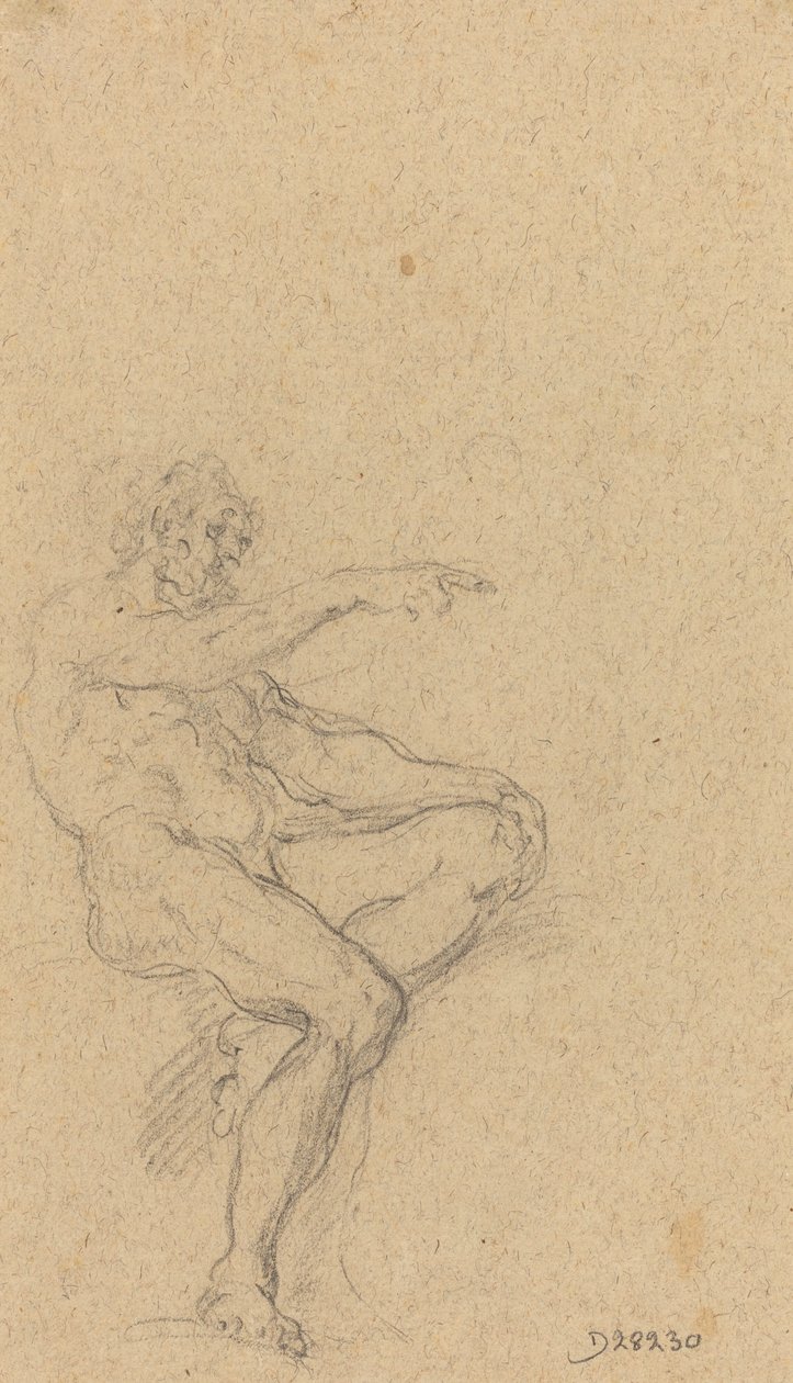 Een zittende naakte man die naar rechts wijst door Francesco Solimena