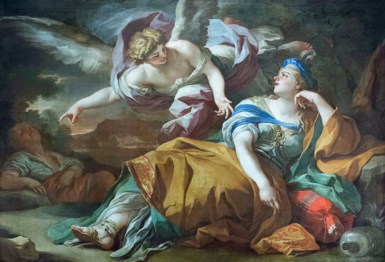 Hagar en Ismaël in de woestijn getroost door een engel door Francesco Solimena
