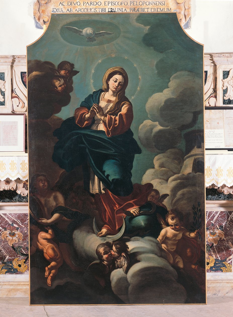 Onbevlekte Ontvangenis, schilderij op doek toegeschreven aan Francesco Solimena (1657-1747), Kathedraal van San Pardo, Larino, Molise, Italië door Francesco Solimena