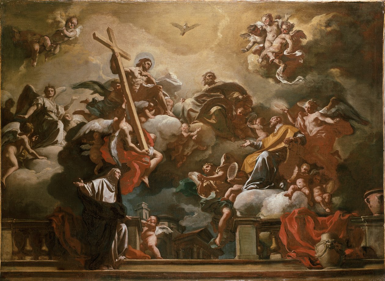 De Heilige Drie-eenheid met St. Philip Neri in Glorie, ca. 1727-1730 door Francesco Solimena