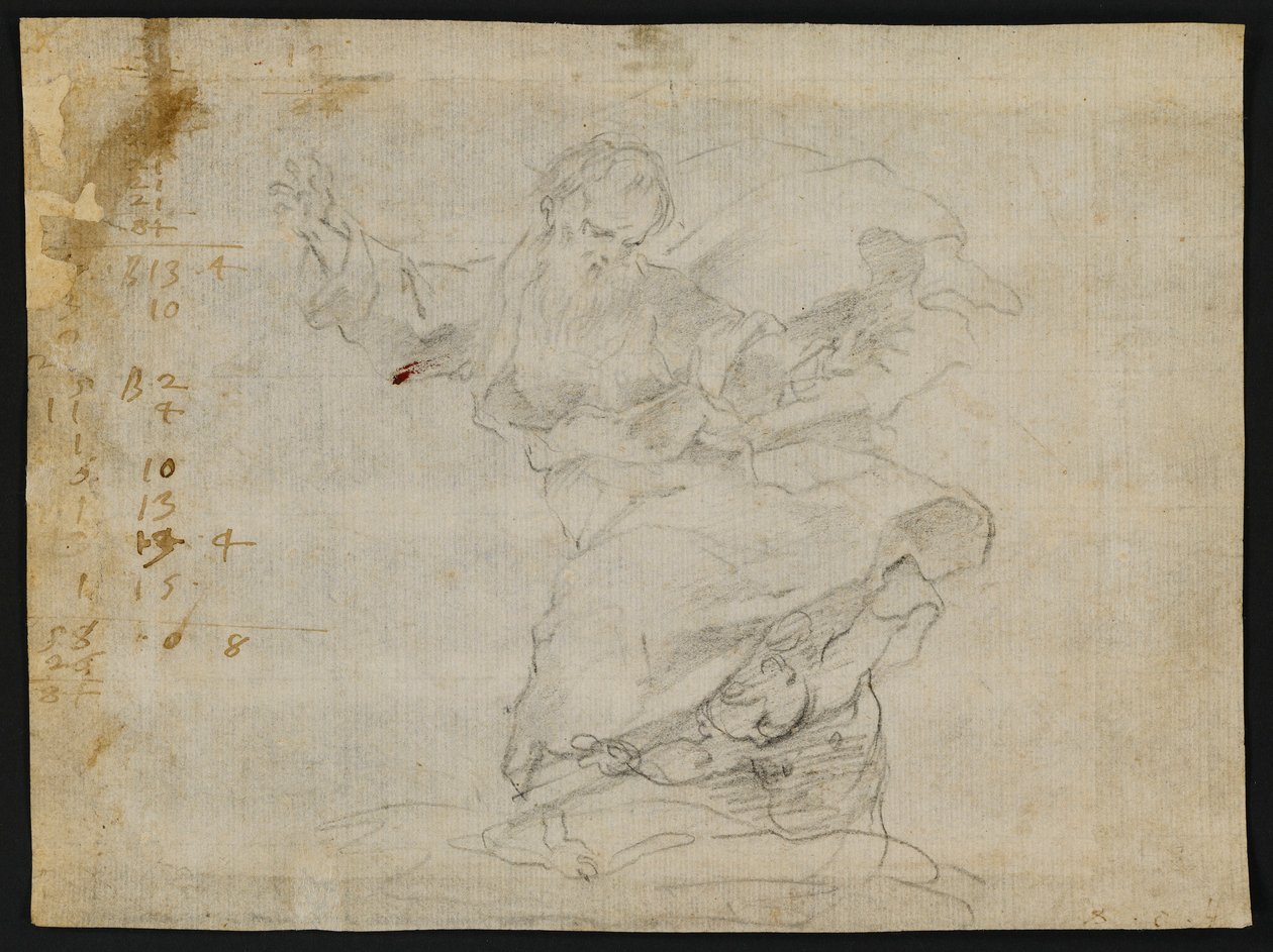 Studies voor Christus geeft een nieuw hart aan Sint-Catharina van Siena (recto); God de Vader in de lucht met uitgestrekte armen (verso) door Francesco Vanni